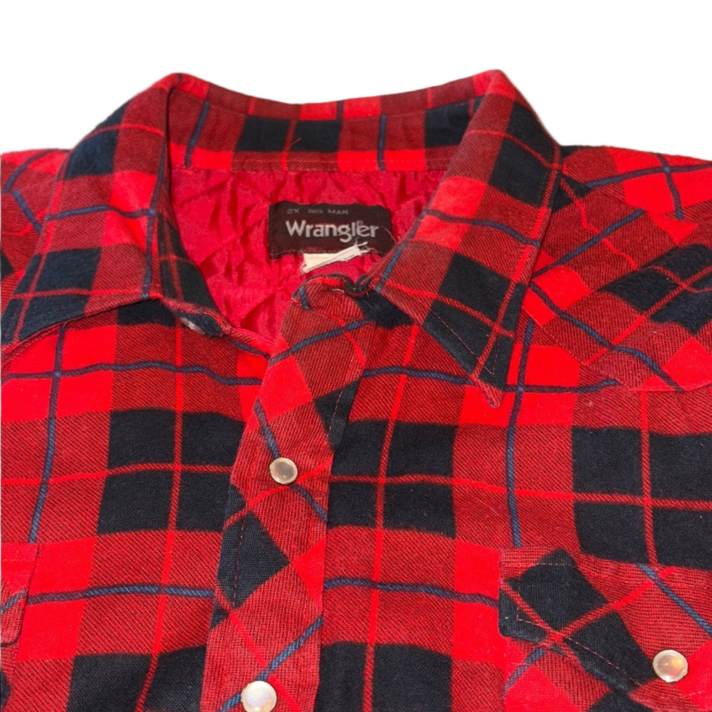 Wrangler Mens Vintage 2X Big Man Quilted Lined Flannel Red Plaid Jacket